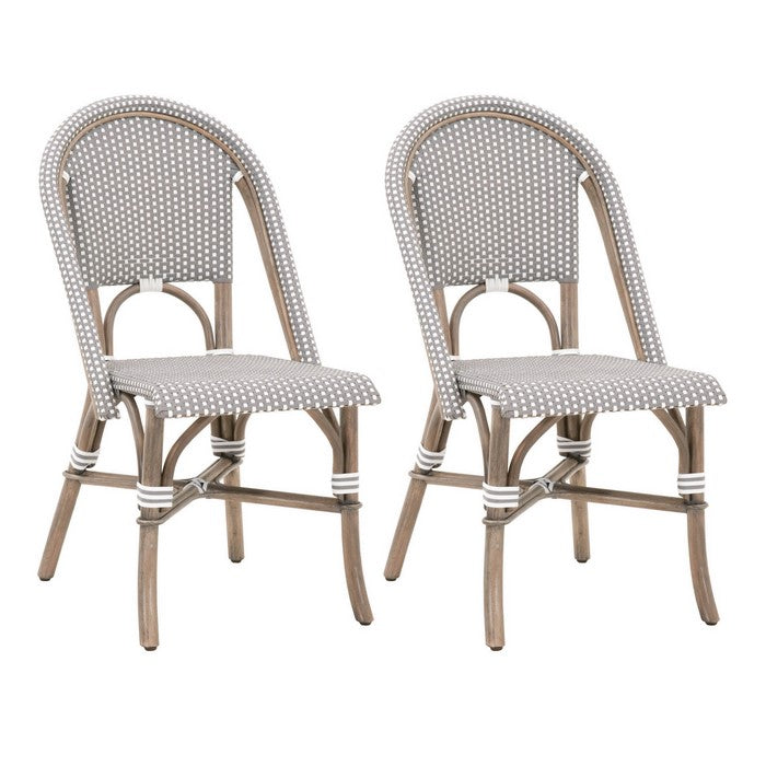 Rattan Dining Chair with Woven Back and Seat, Set of 2, Gray and White