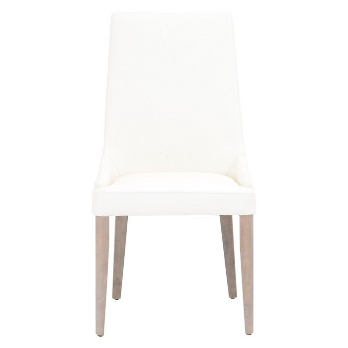 Curved Dining Chair with Round Tapered Legs, Set of 2, White and Brown