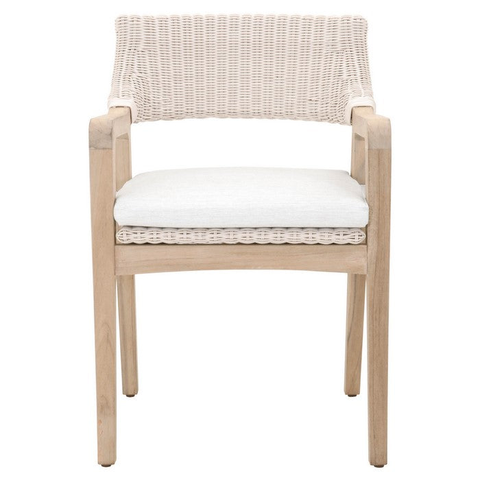 Wicker Woven Arm Chair with Removable Seat Cushion, Beige and White