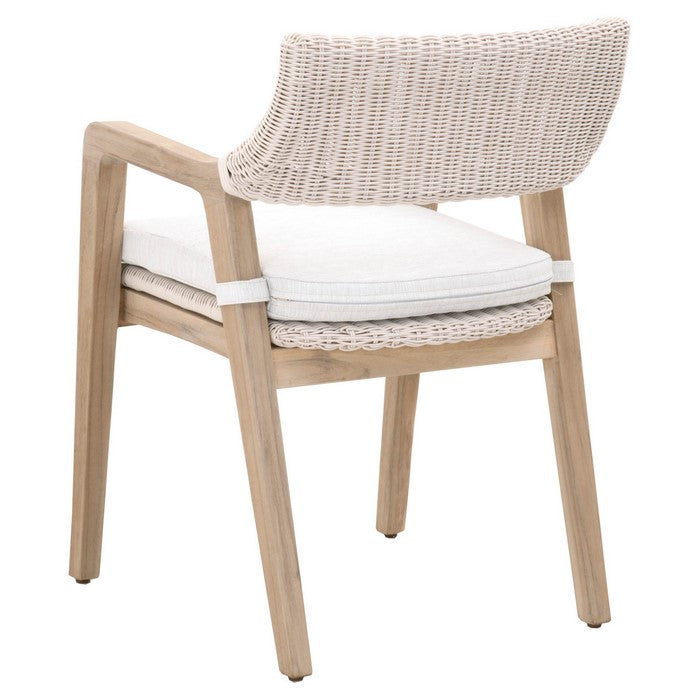 Wicker Woven Arm Chair with Removable Seat Cushion, Beige and White