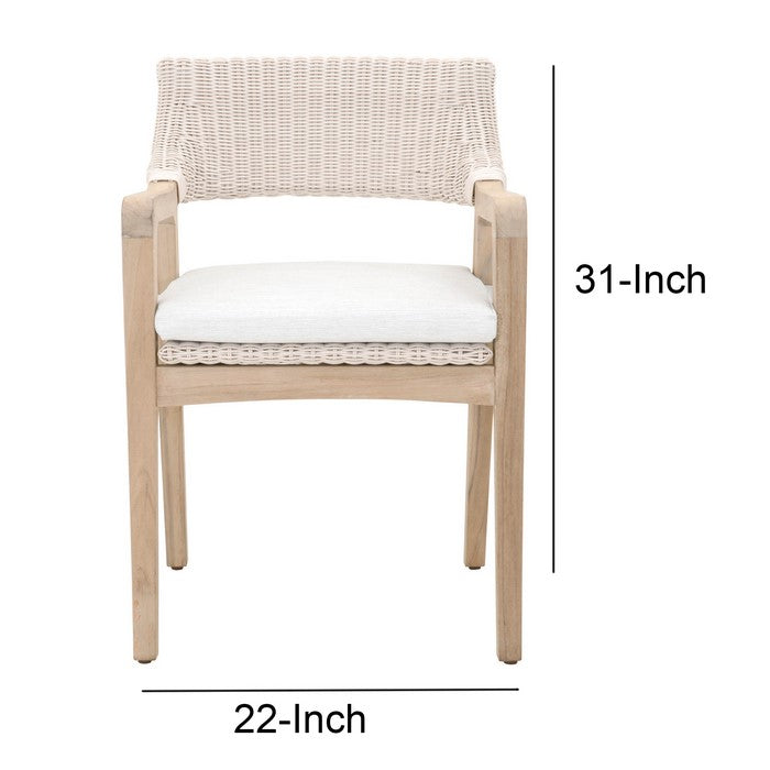 Wicker Woven Arm Chair with Removable Seat Cushion, Beige and White
