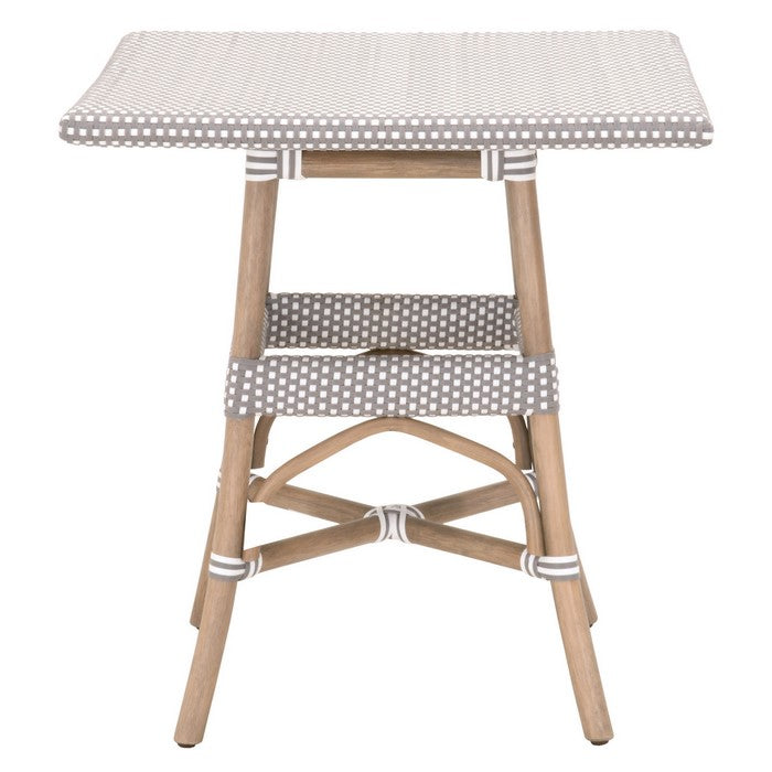 Rattan Square Dining Table with Plastic Woven Top, Gray and White