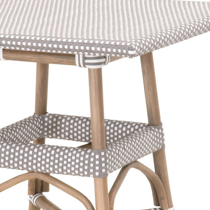 Rattan Square Dining Table with Plastic Woven Top, Gray and White