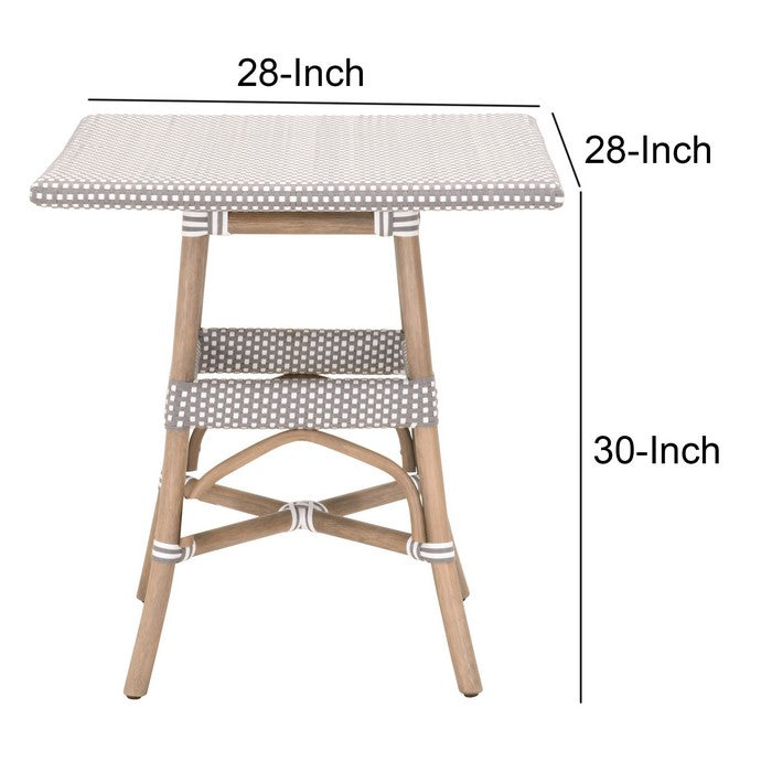 Rattan Square Dining Table with Plastic Woven Top, Gray and White