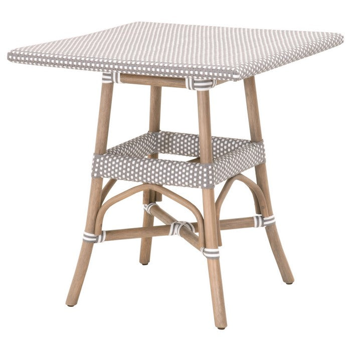Rattan Square Dining Table with Plastic Woven Top, Gray and White