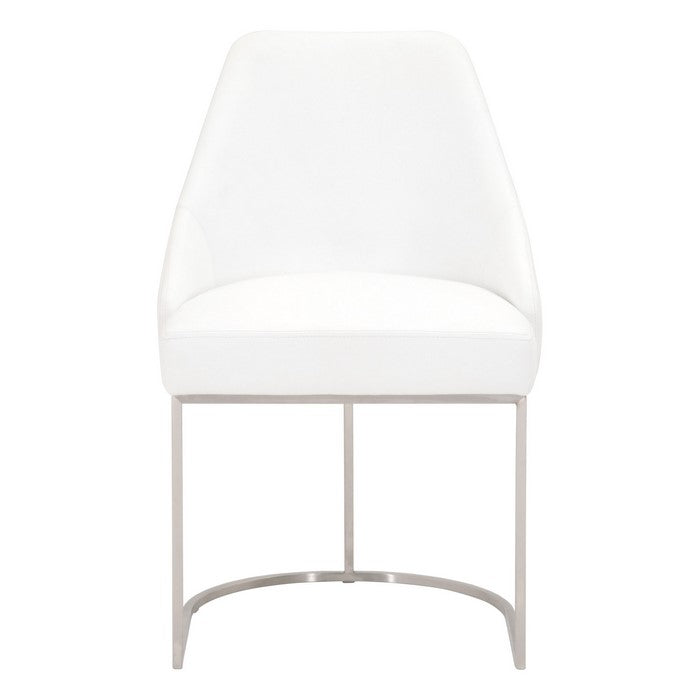 Curved Dining Chair with Steel Cantilever Base, Set of 2, White and Gold