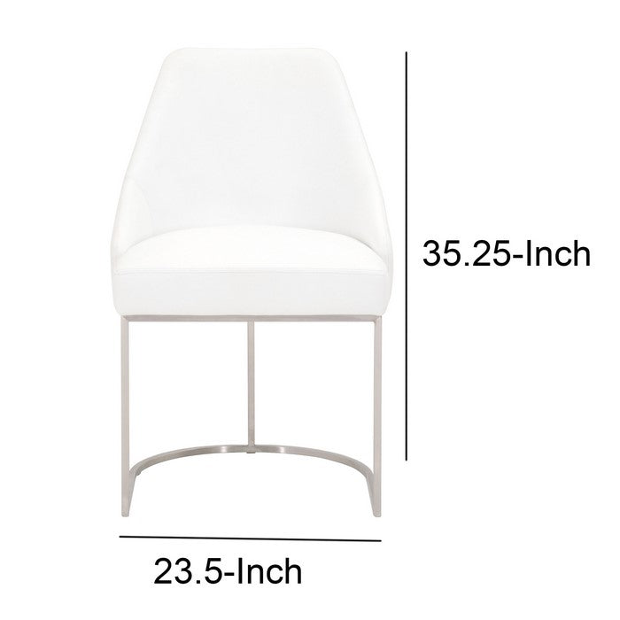 Curved Dining Chair with Steel Cantilever Base, Set of 2, White and Gold