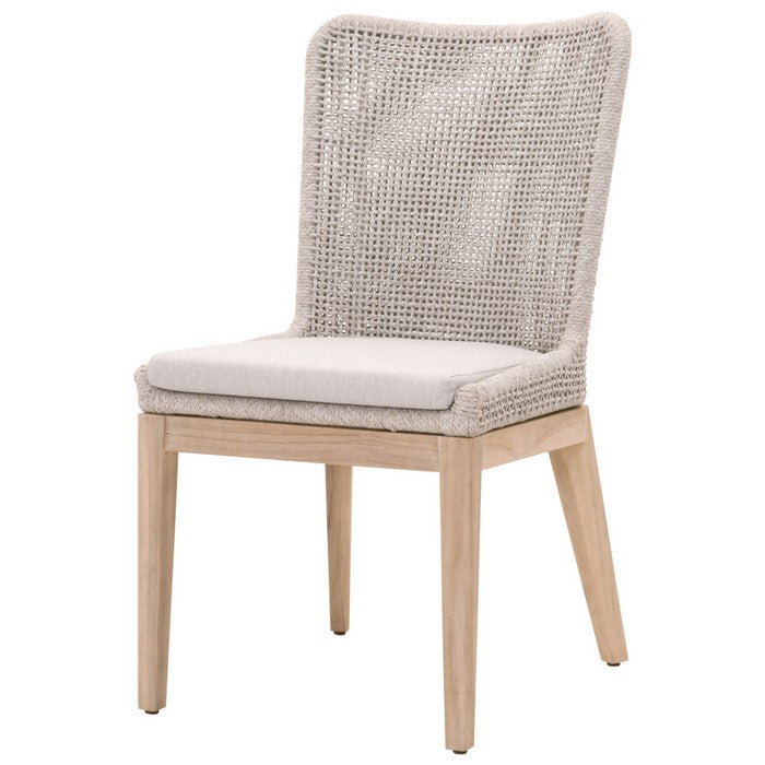 Wingback Dining Chair with Rope Woven Mesh Design,Set of 2,Beige and Gray
