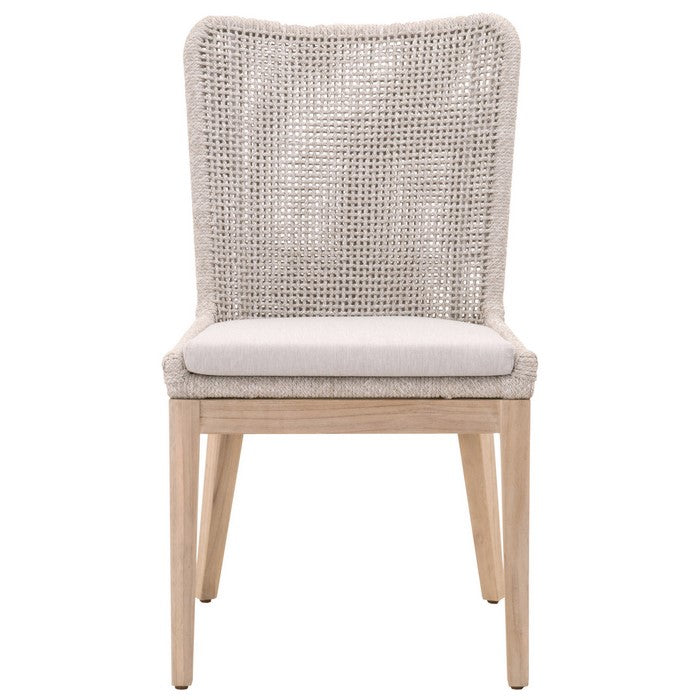Wingback Dining Chair with Rope Woven Mesh Design,Set of 2,Beige and Gray