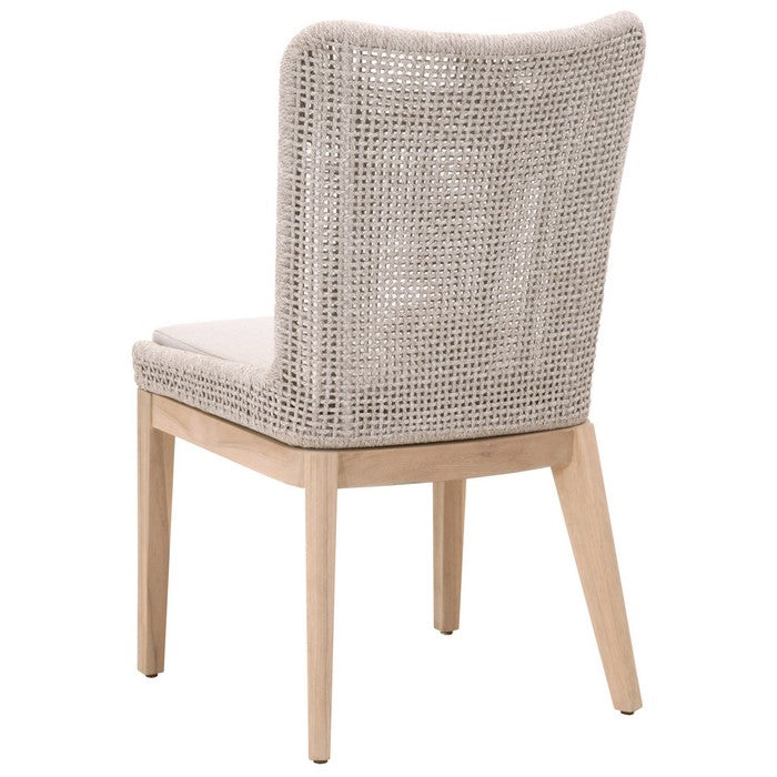 Wingback Dining Chair with Rope Woven Mesh Design,Set of 2,Beige and Gray