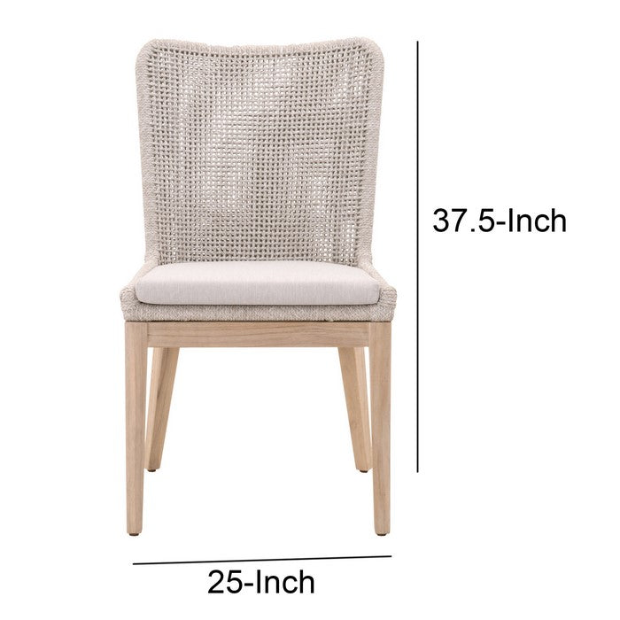 Wingback Dining Chair with Rope Woven Mesh Design,Set of 2,Beige and Gray