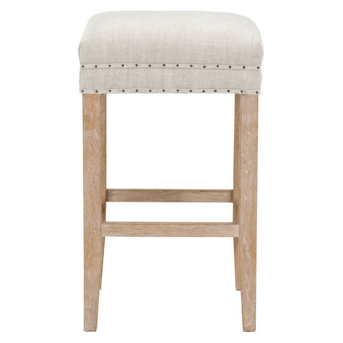 Wooden Backless Counter Stool with Nailhead Trim, Gray and Brown
