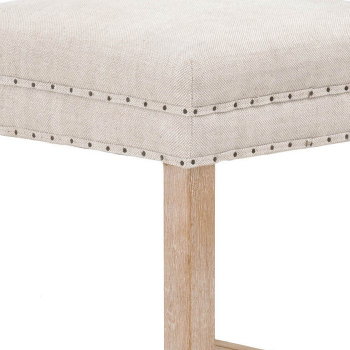 Wooden Backless Counter Stool with Nailhead Trim, Gray and Brown