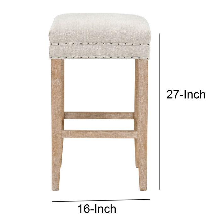 Wooden Backless Counter Stool with Nailhead Trim, Gray and Brown