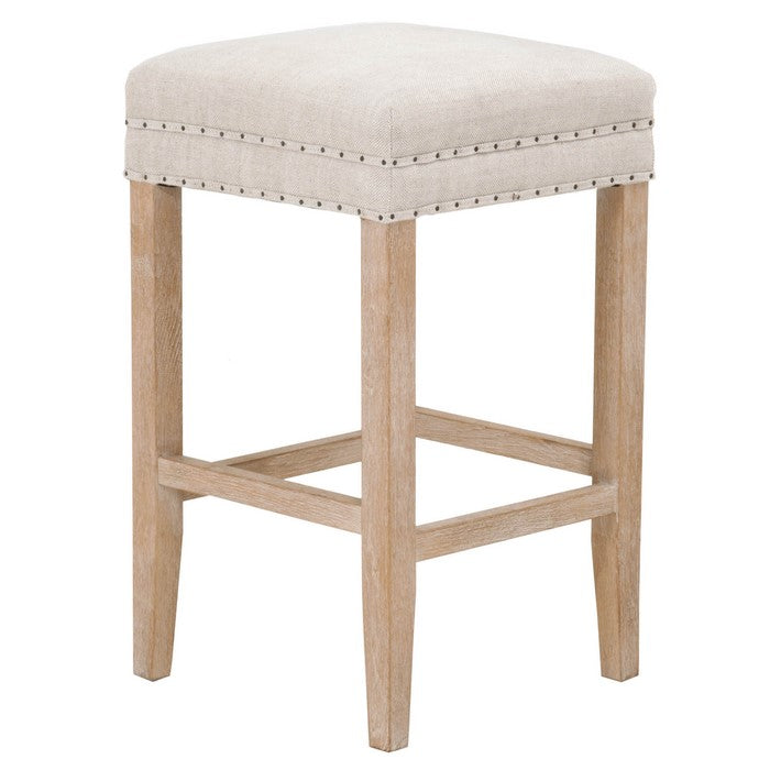 Wooden Backless Counter Stool with Nailhead Trim, Gray and Brown