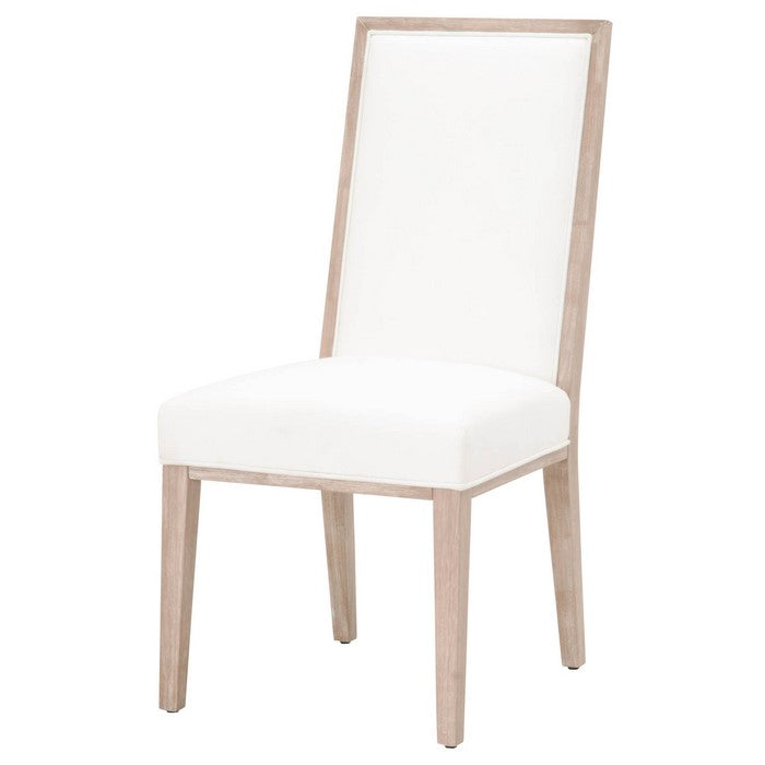 High Back Armless Dining Chair with Wooden Legs, Set of 2, White and Brown