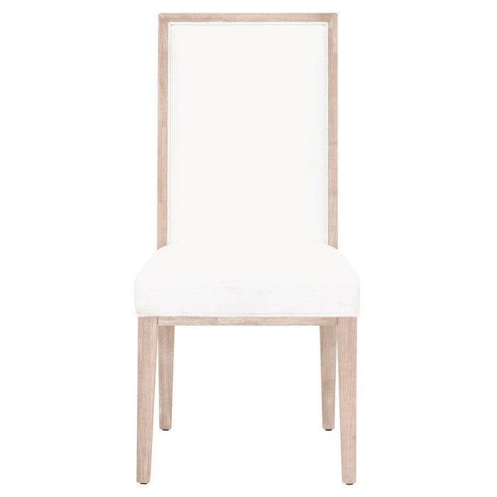 High Back Armless Dining Chair with Wooden Legs, Set of 2, White and Brown
