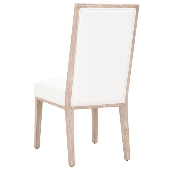 High Back Armless Dining Chair with Wooden Legs, Set of 2, White and Brown