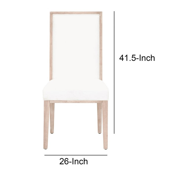 High Back Armless Dining Chair with Wooden Legs, Set of 2, White and Brown