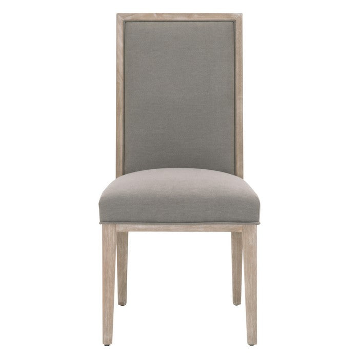 High Back Armless Dining Chair with Wooden Legs, Set of 2, Gray and Brown