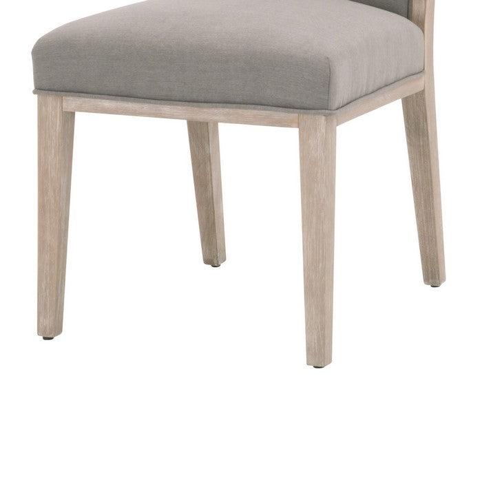 High Back Armless Dining Chair with Wooden Legs, Set of 2, Gray and Brown