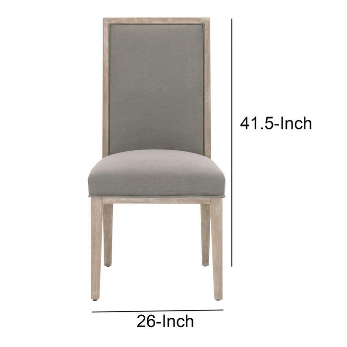 High Back Armless Dining Chair with Wooden Legs, Set of 2, Gray and Brown