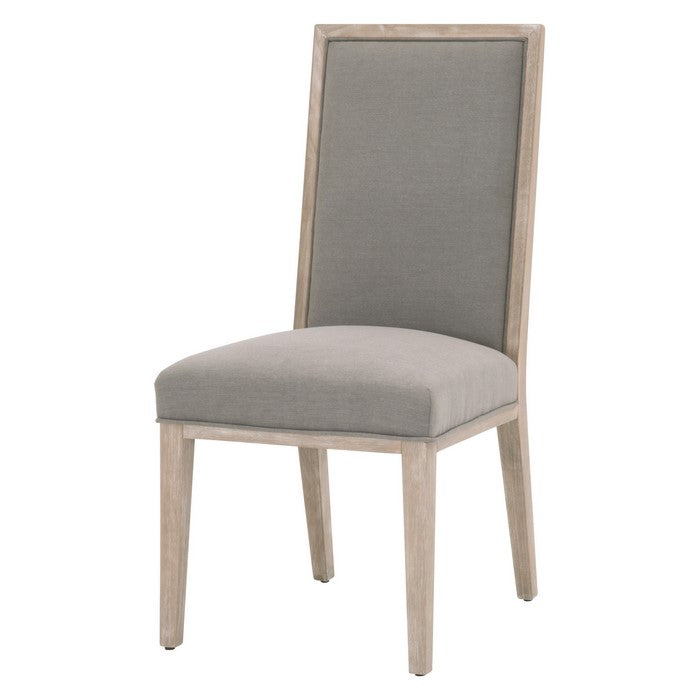High Back Armless Dining Chair with Wooden Legs, Set of 2, Gray and Brown