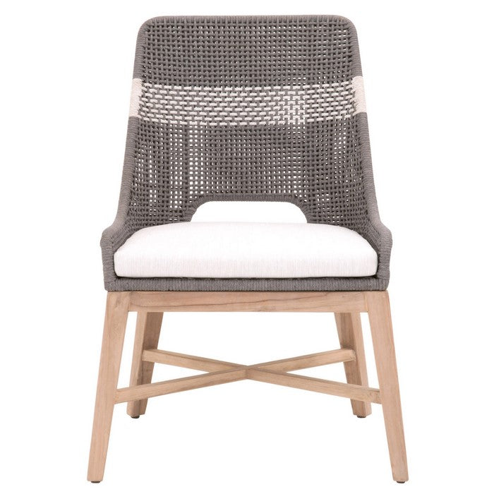 Interwoven Rope Dining Chair with X Shaped Support, Set of 2, Dark Gray