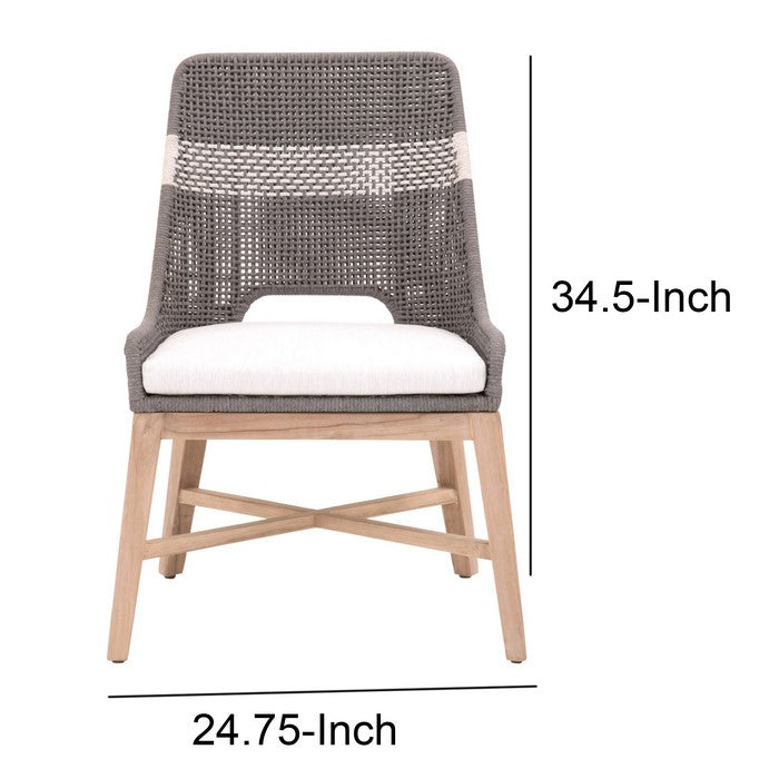 Interwoven Rope Dining Chair with X Shaped Support, Set of 2, Dark Gray