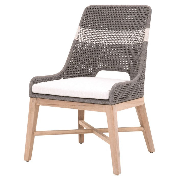 Interwoven Rope Dining Chair with X Shaped Support, Set of 2, Dark Gray