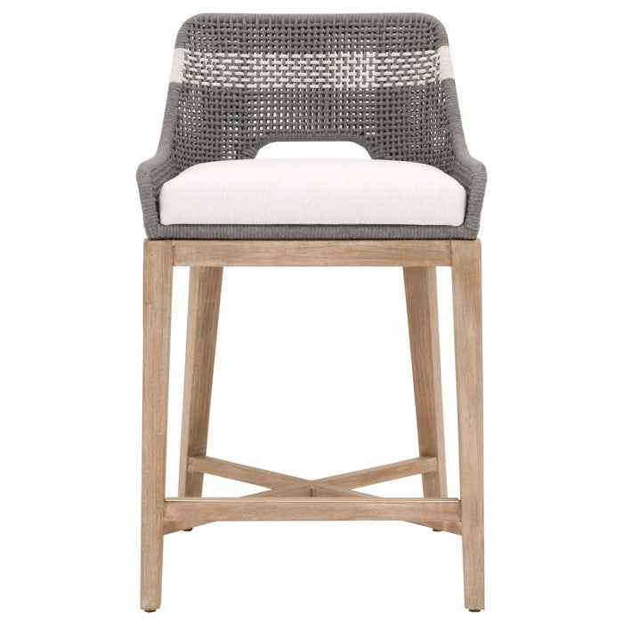 Interwoven Rope Counter Stool with Stretcher and Cross Support, Dark Gray