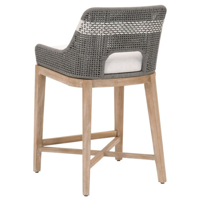 Interwoven Rope Counter Stool with Stretcher and Cross Support, Dark Gray