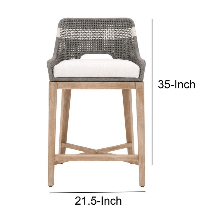 Interwoven Rope Counter Stool with Stretcher and Cross Support, Dark Gray