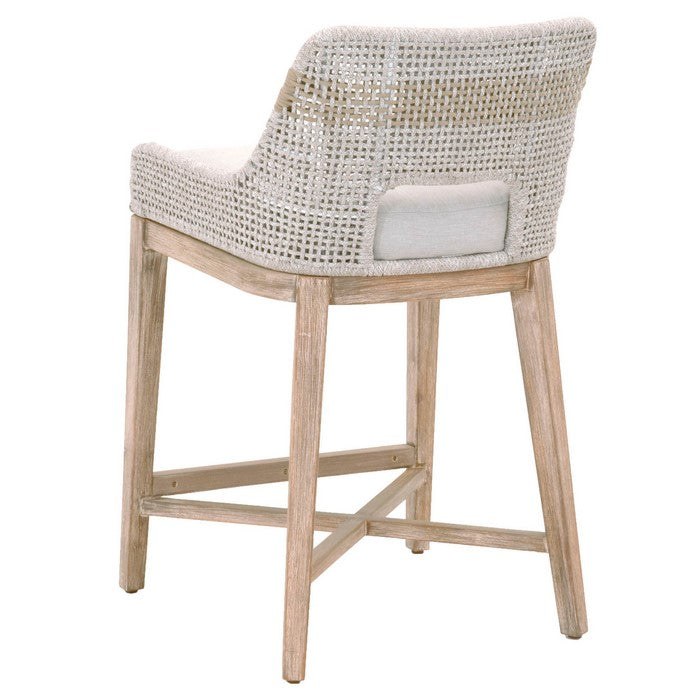 Interwoven Rope Counter Stool with Stretcher and Cross Support, Light Gray