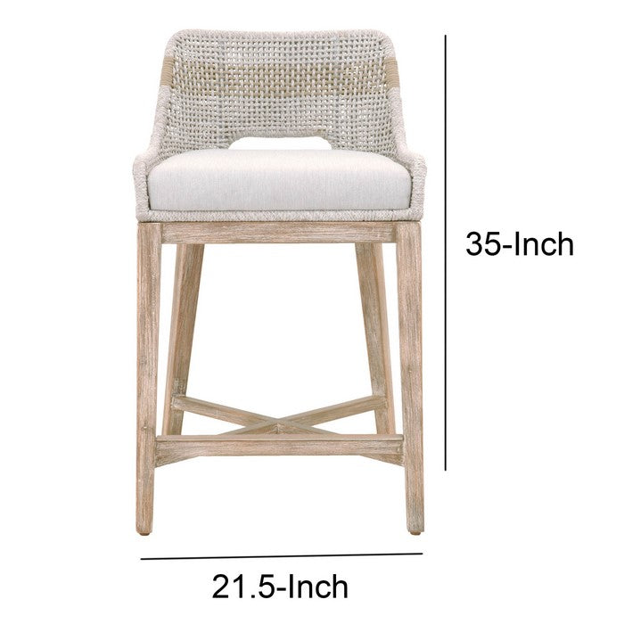 Interwoven Rope Counter Stool with Stretcher and Cross Support, Light Gray