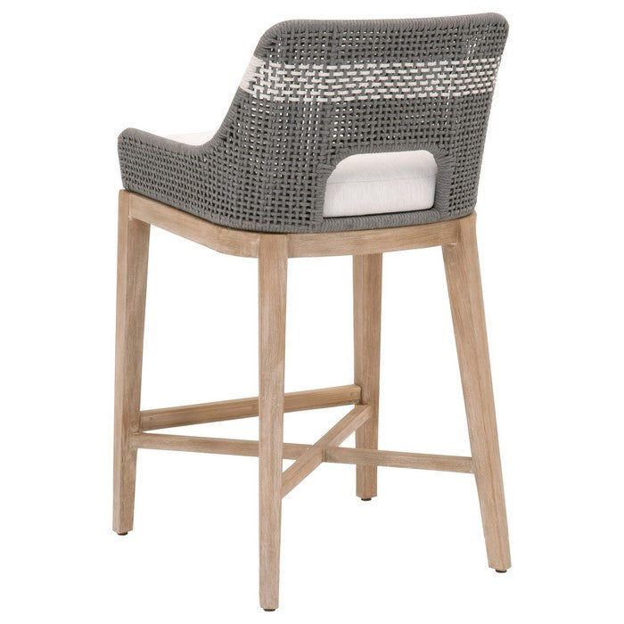 Interwoven Rope Barstool with Flared Legs and Cross Support, Dark Gray
