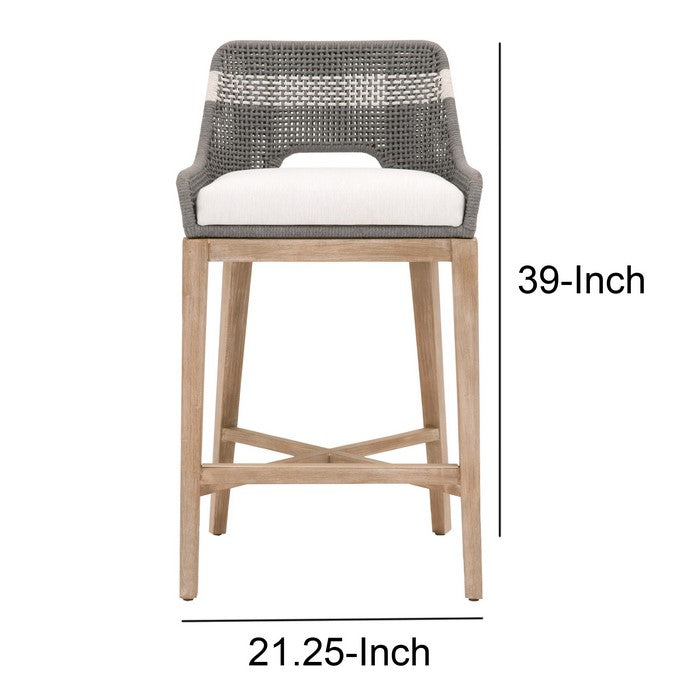 Interwoven Rope Barstool with Flared Legs and Cross Support, Dark Gray
