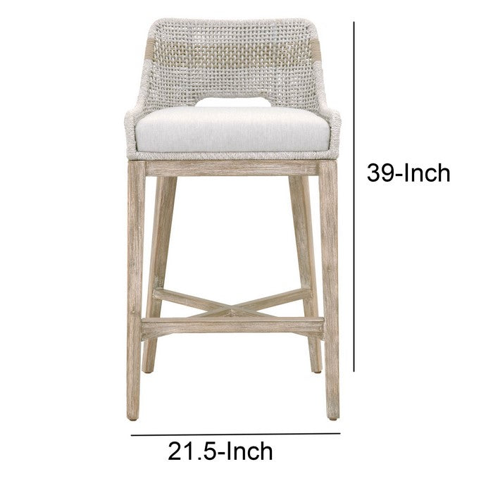 Interwoven Rope Barstool with Flared Legs and Cross Support, Gray