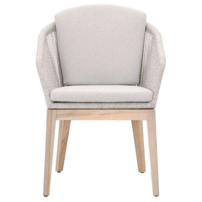 Curved Wooden Frame Arm Chair with Rope Weaving, Set of 2, Gray and Brown