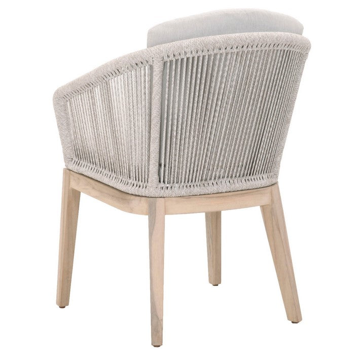 Curved Wooden Frame Arm Chair with Rope Weaving, Set of 2, Gray and Brown
