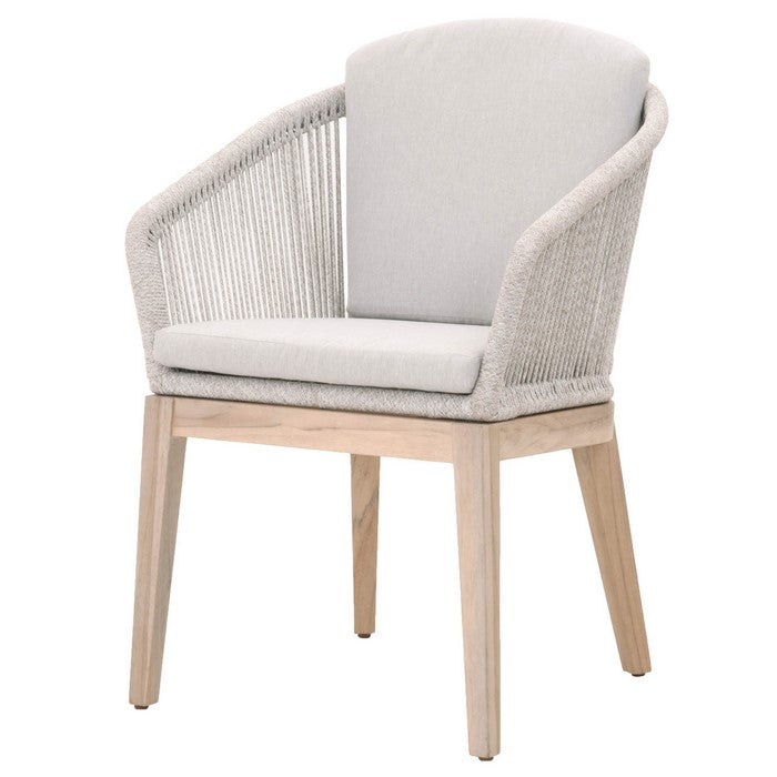 Curved Wooden Frame Arm Chair with Rope Weaving, Set of 2, Gray and Brown