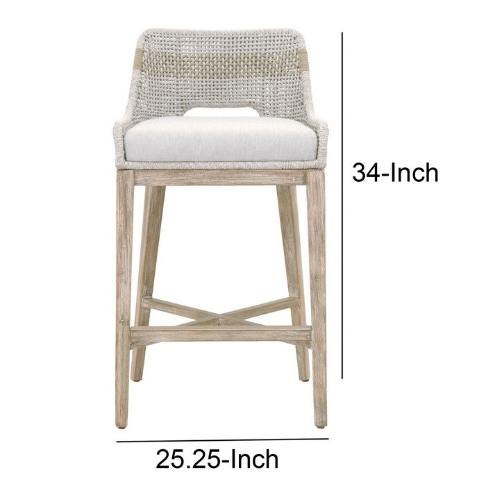 Curved Wooden Frame Arm Chair with Rope Weaving, Set of 2, Gray and Brown