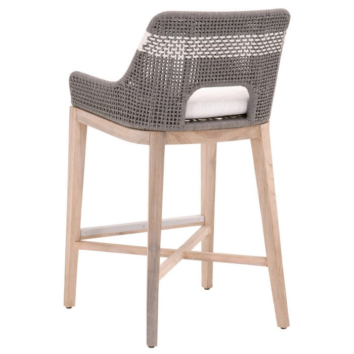 Interwoven Rope Barstool with Stretcher and Cross Support, Dark Gray