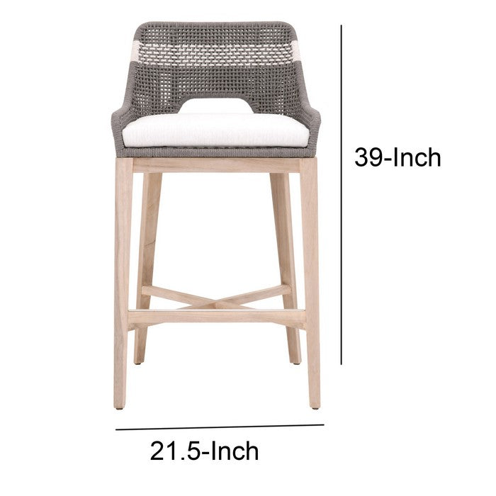 Interwoven Rope Barstool with Stretcher and Cross Support, Dark Gray