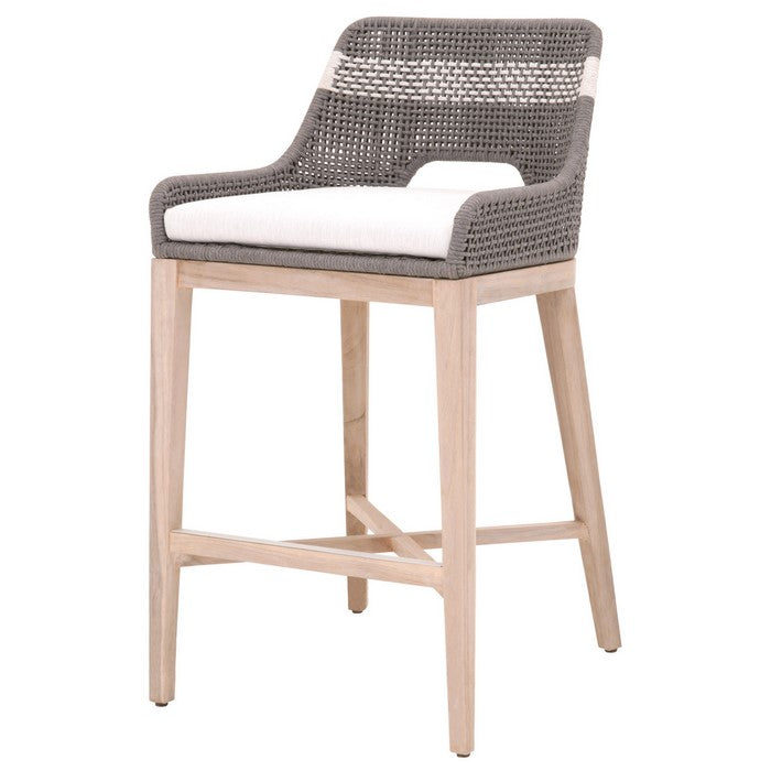 Interwoven Rope Barstool with Stretcher and Cross Support, Dark Gray