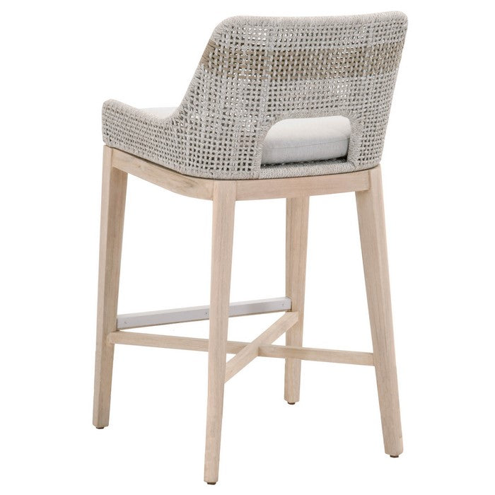 Interwoven Rope Barstool with Stretcher and Cross Support, Light Gray