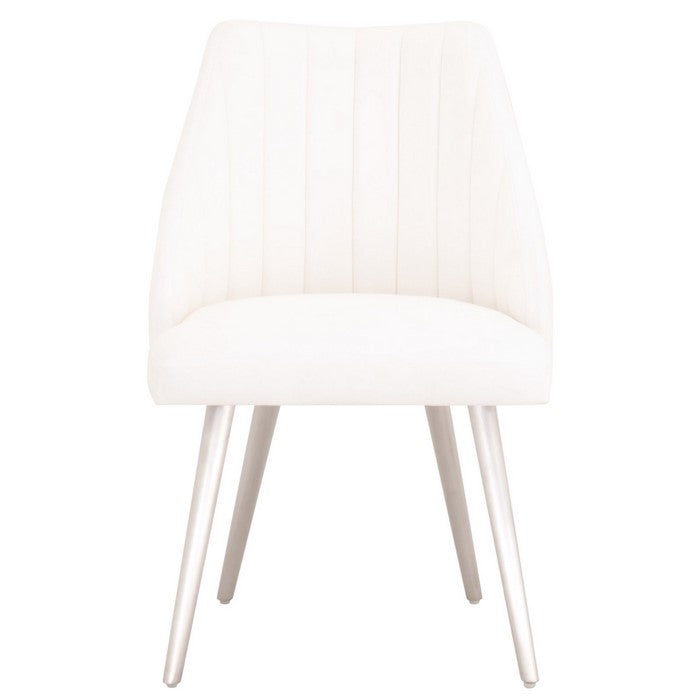 Channel Tufted Dining Chair with Metal Legs, Set of 2, White and Silver