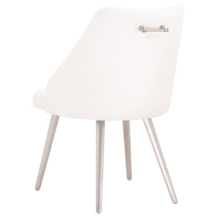 Channel Tufted Dining Chair with Metal Legs, Set of 2, White and Silver