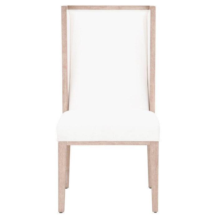 Wingback Armless Chair with Wooden Legs, Set of 2, White and Brown