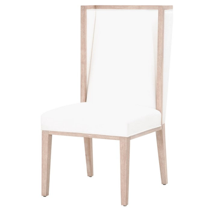 Wingback Armless Chair with Wooden Legs, Set of 2, White and Brown
